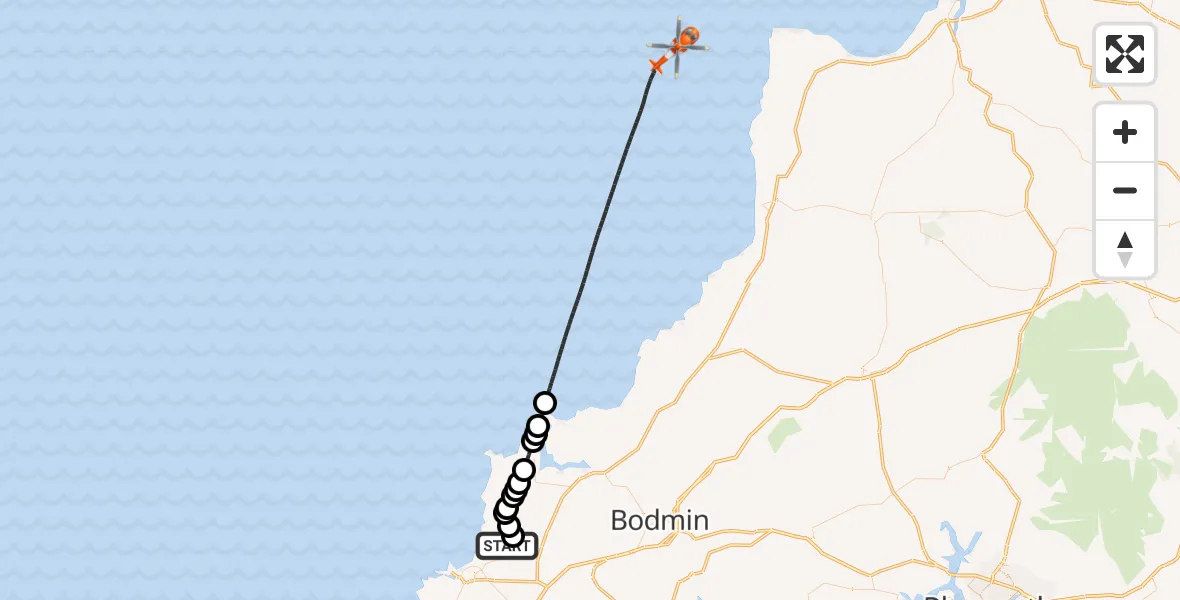 Flight route Coastguard Helicopter Cornwall Airport Newquay - Bristol Channel, 13 July 2026, 08:50