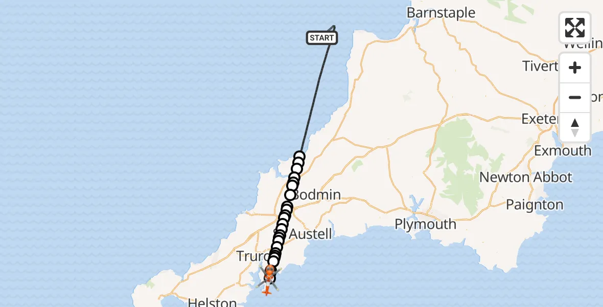 Flight route Coastguard Helicopter Bristol Channel - Portscatho, 13 July 2026, 09:26