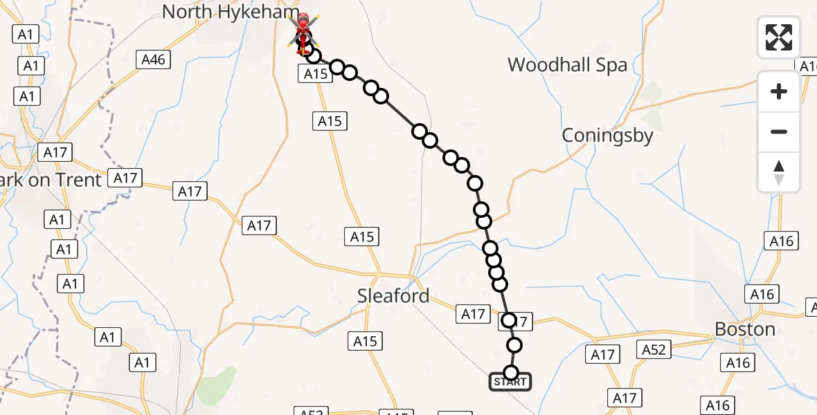 Flight route Air Ambulance Helicopter Helpringham - North Kesteven, 13 July 2026, 10:19