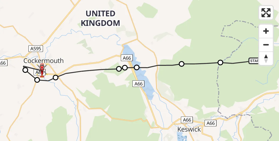 Flight route Air Ambulance Helicopter Mungrisdale - Cockermouth, 13 July 2026, 10:24
