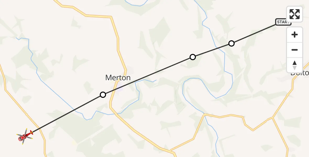 Flight route Air Ambulance Helicopter Dolton - Petrockstowe, 13 July 2026, 10:42