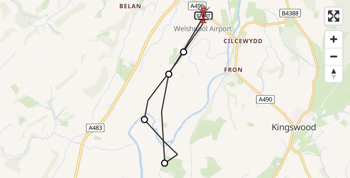 Flight route Air Ambulance Helicopter Welshpool Airport - Welshpool Airport, 13 July 2026, 10:54