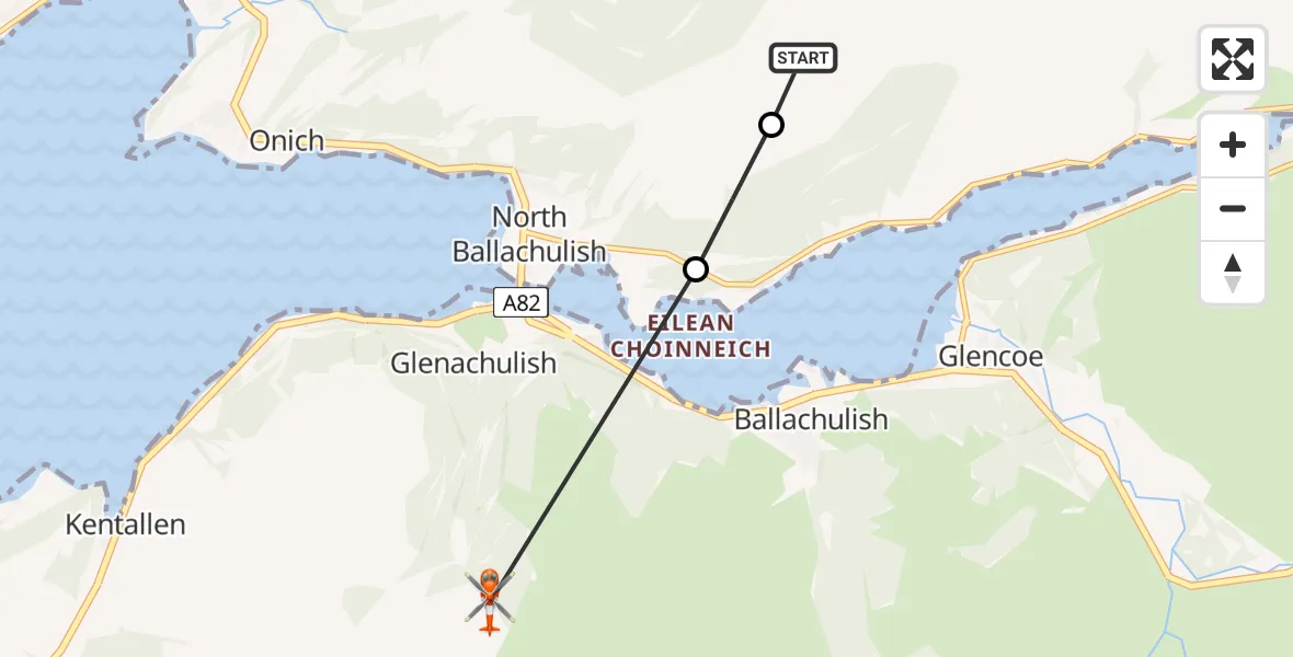 Flight route Coastguard Helicopter Coire Muirneach - Glenachulish, 13 July 2026, 11:28