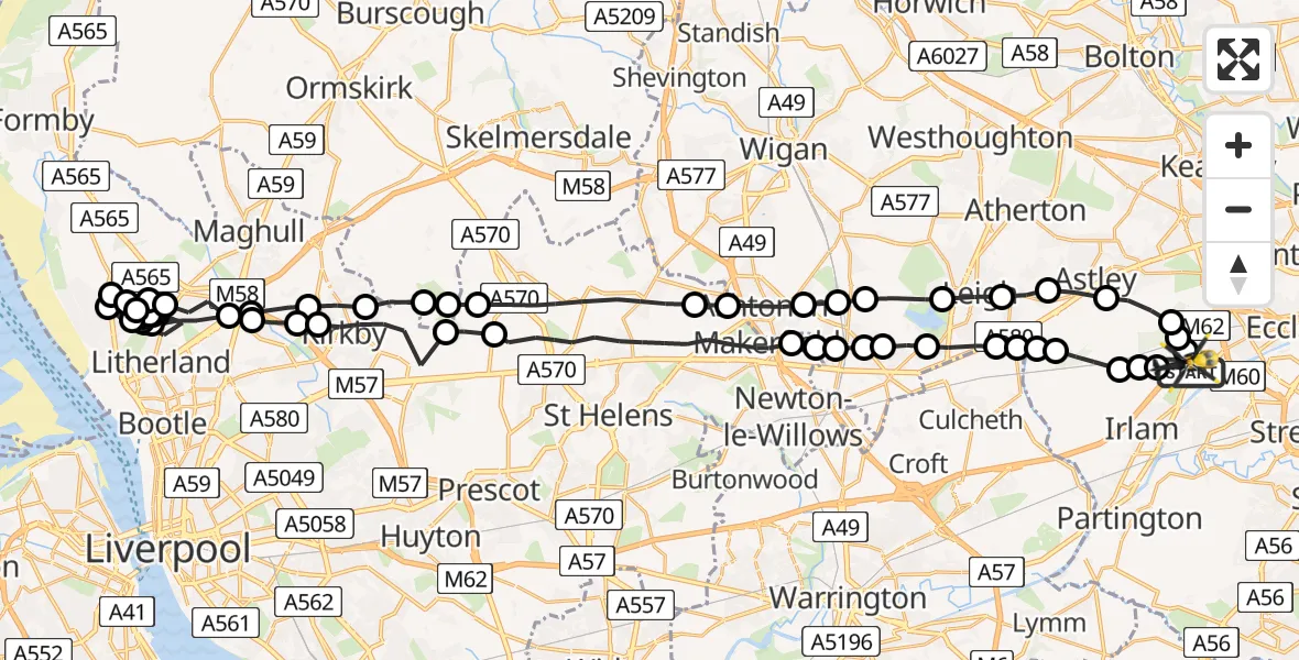 Flight route Police Helicopter Manchester Barton Aerodrome - Manchester Barton Aerodrome, 13 July 2026, 11:36