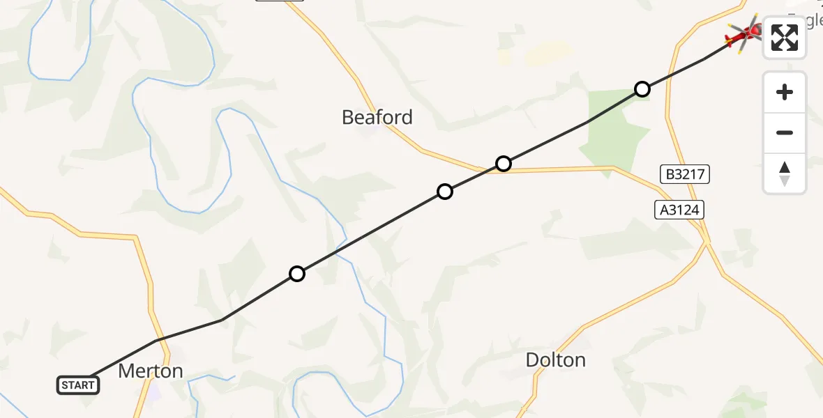 Flight route Air Ambulance Helicopter Merton - Roborough, 13 July 2026, 11:51