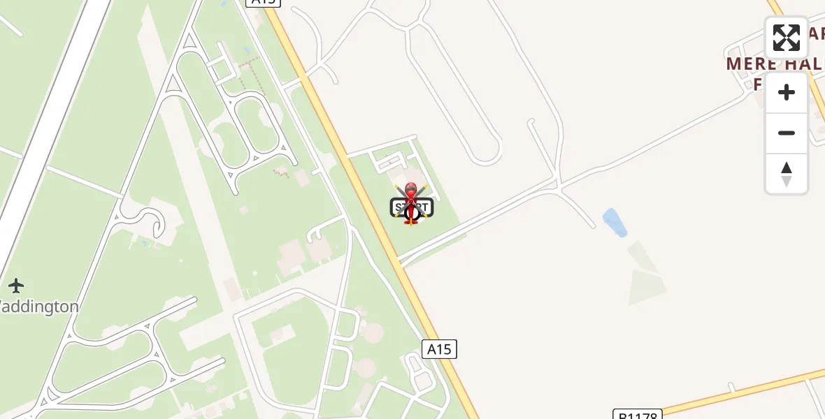 Flight route Air Ambulance Helicopter RAF Waddington - North Kesteven, 13 July 2026, 11:56