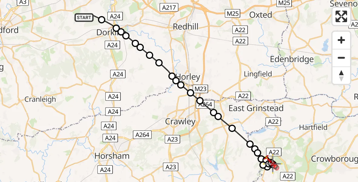 Flight route Air Ambulance Helicopter Mole Valley - Chelwood Gate, 13 July 2026, 12:24