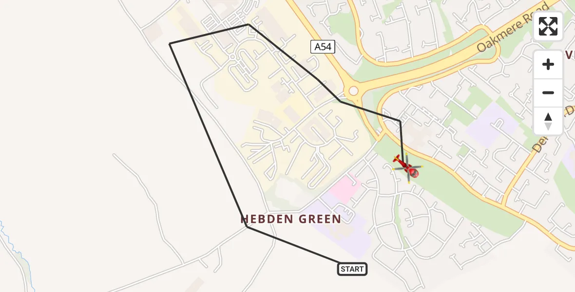 Flight route Air Ambulance Helicopter Winsford - Winsford, 13 July 2026, 12:34