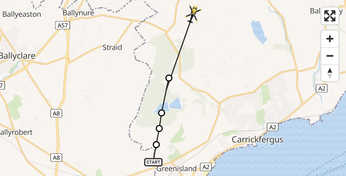 Flight route Police Helicopter Newtownabbey - Mid and East Antrim District, 13 July 2026, 12:44