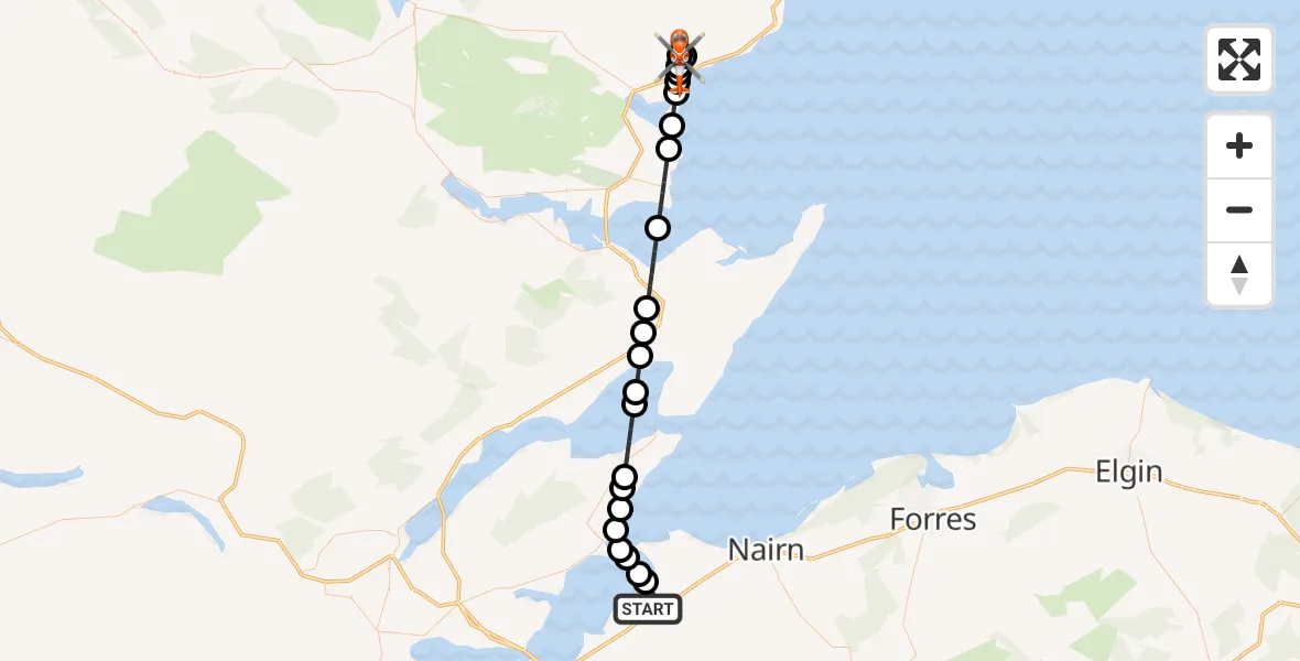 Flight route Coastguard Helicopter Inverness Airport - Golspie, 13 July 2026, 13:21