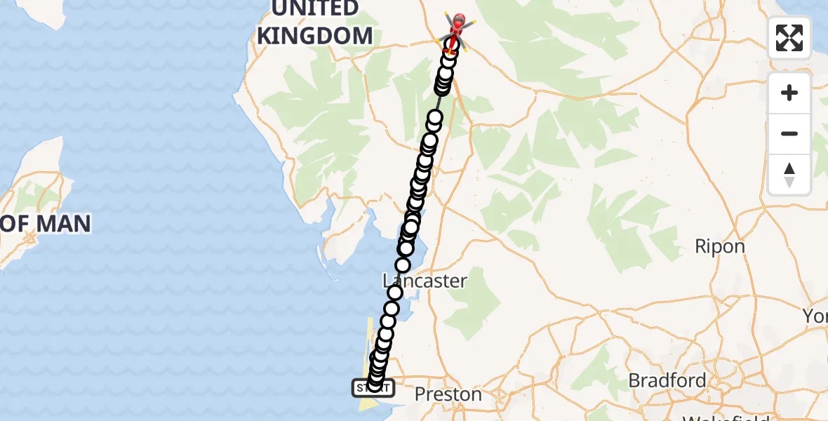 Flight route Air Ambulance Helicopter Common Edge - Edenhall, 13 July 2026, 13:27