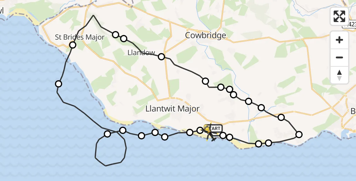 Flight route Police Helicopter MOD St Athan - Llantwit Major, 13 July 2026, 13:32