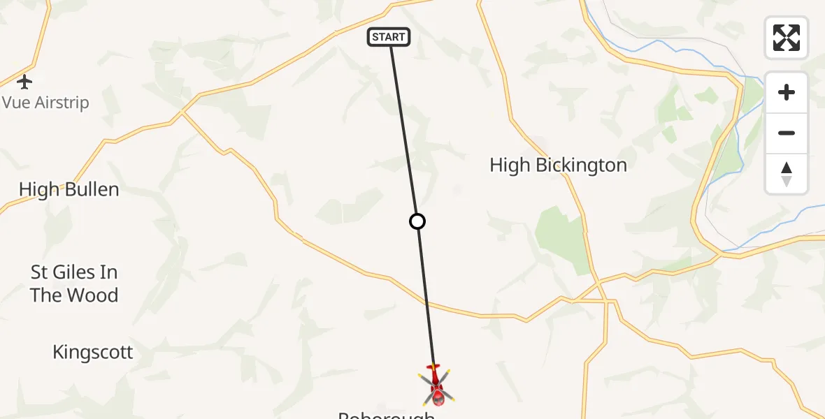 Flight route Air Ambulance Helicopter Atherington - Roborough, 13 July 2026, 13:37