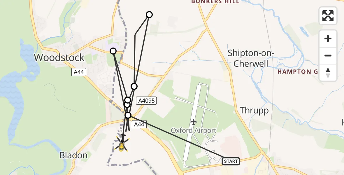 Flight route Police Helicopter London Oxford Airport - Kidlington, 13 July 2026, 14:06