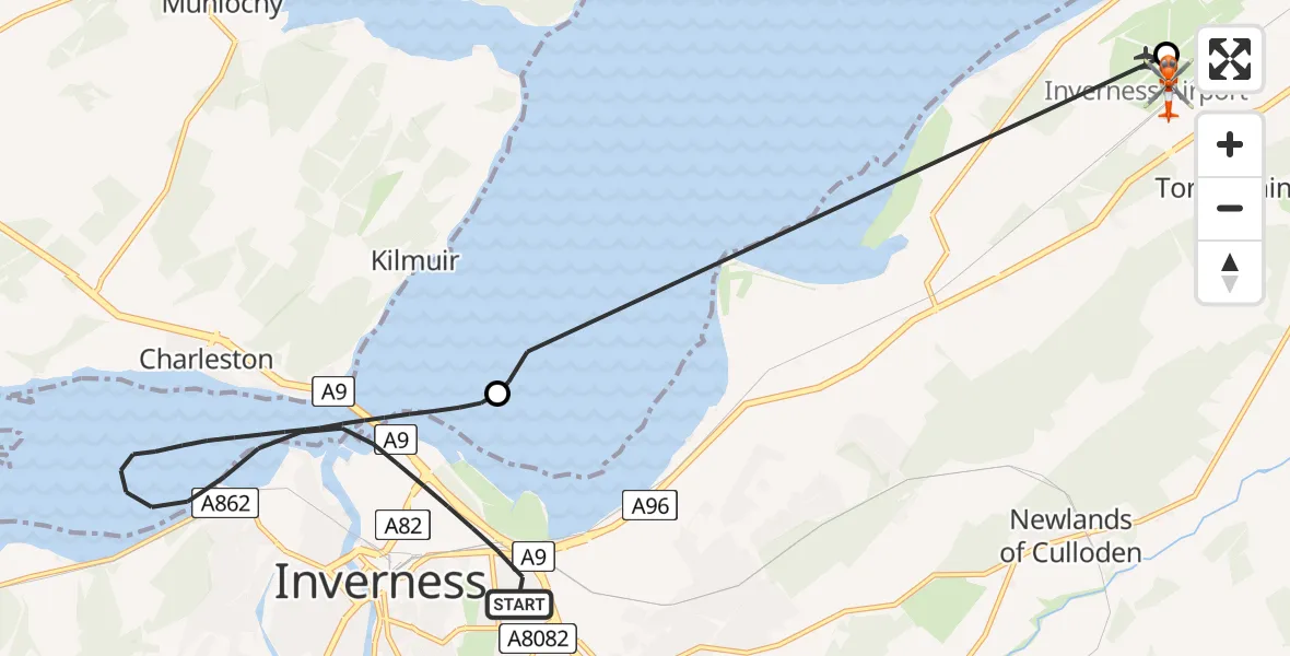 Flight route Coastguard Helicopter Inverness - Inverness Airport, 13 July 2026, 14:18