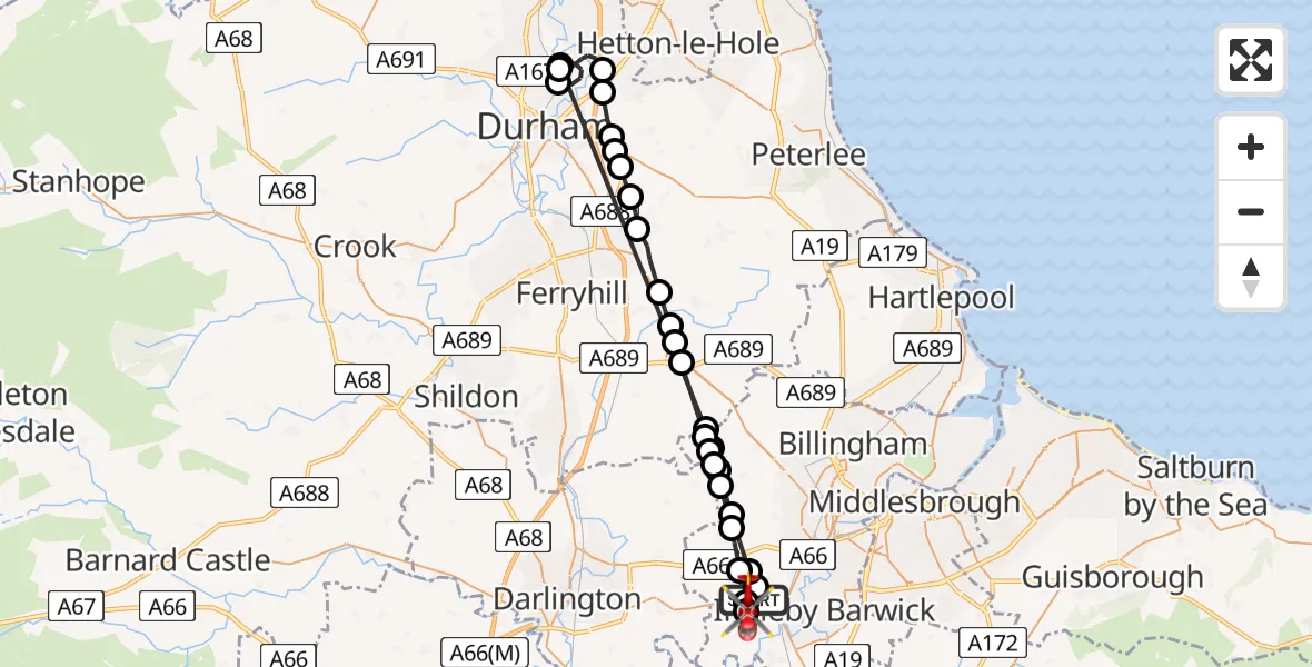 Flight route Air Ambulance Helicopter Egglescliffe - Egglescliffe, 13 July 2026, 14:39