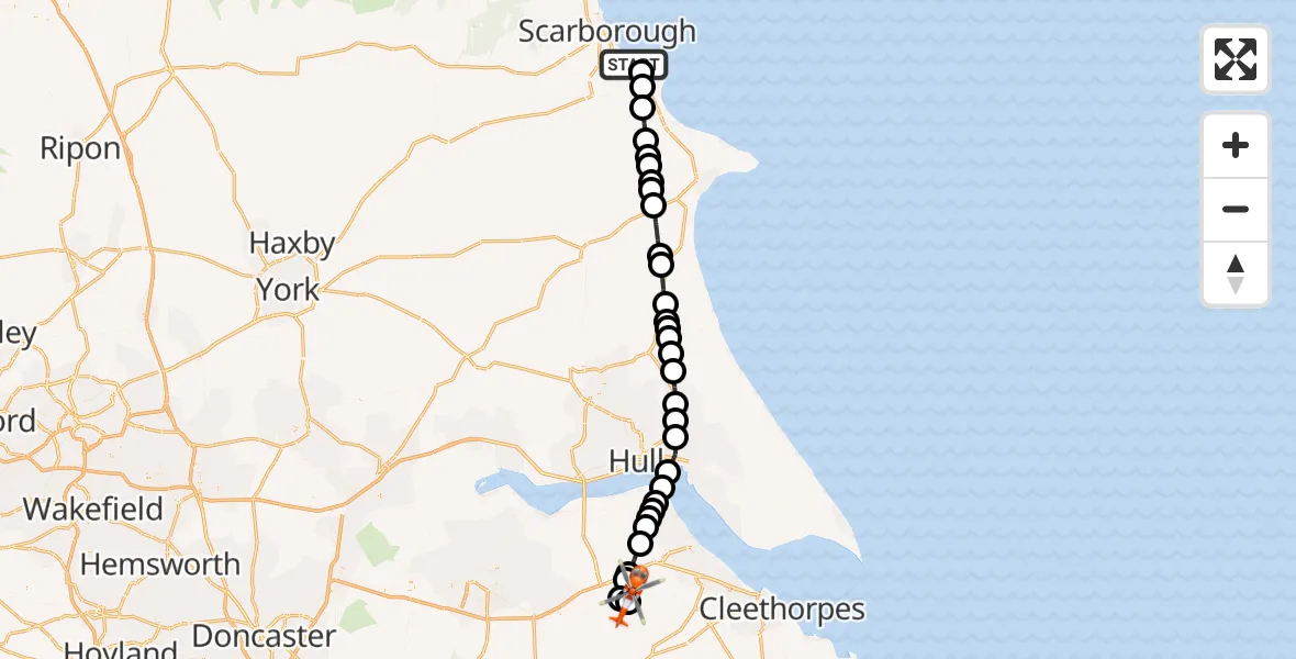 Flight route Coastguard Helicopter Osgodby - Humberside Airport, 13 July 2026, 14:48