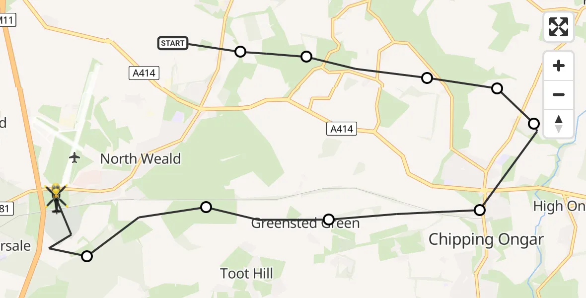 Flight route Police Helicopter North Weald Bassett - Coopersale, 13 July 2026, 14:50