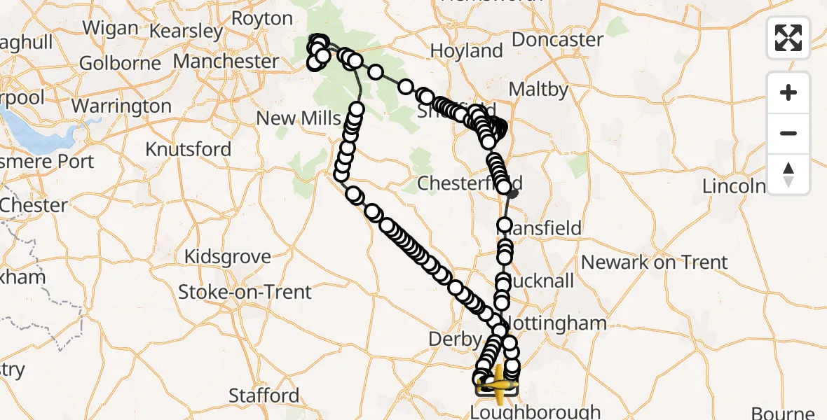 Flight route Police Aircraft East Midlands Airport - East Midlands Airport, 13 July 2026, 14:56