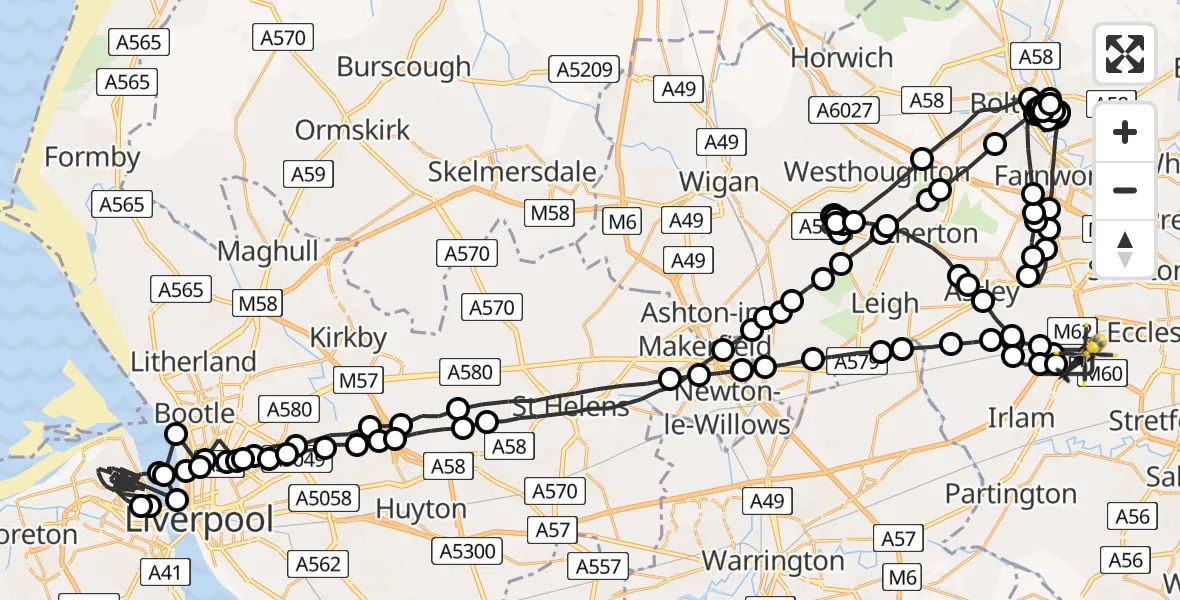 Flight route Police Helicopter Manchester Barton Aerodrome - Irlam, 13 July 2026, 15:11