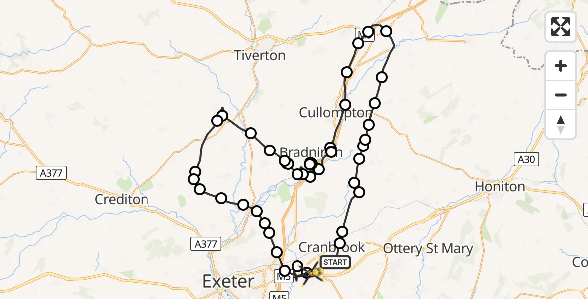 Flight route Police Helicopter Rockbeare - Exeter International Airport, 13 July 2026, 15:22