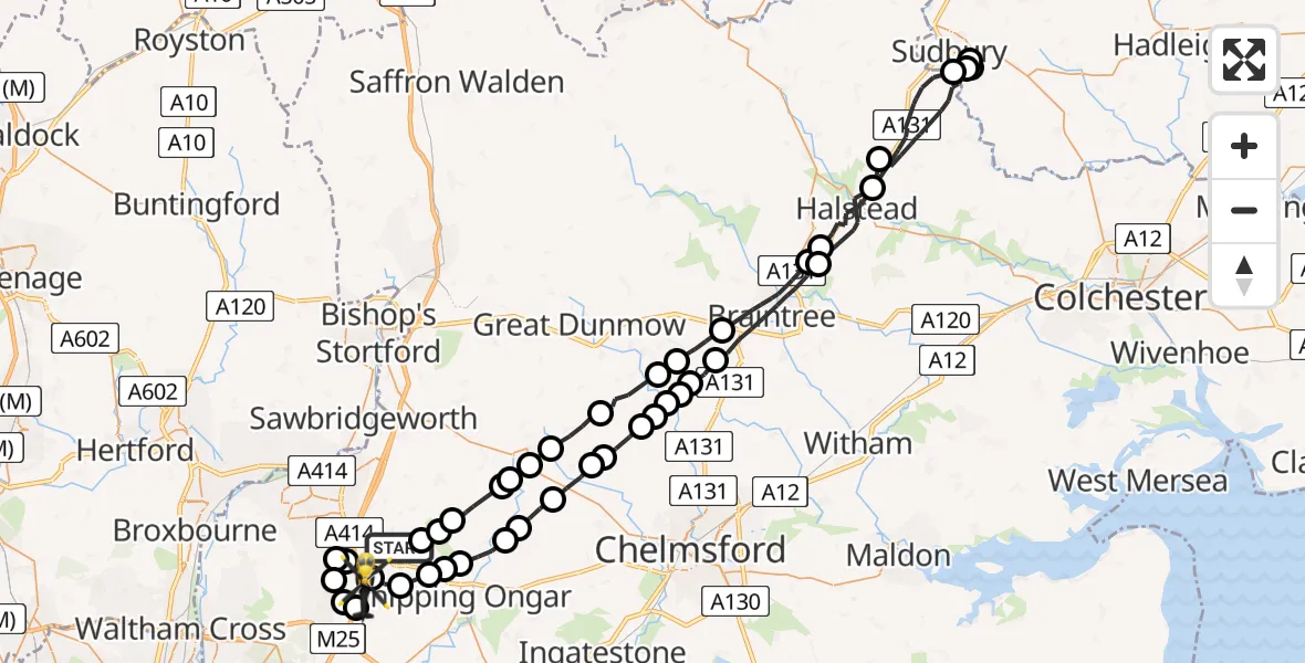 Flight route Police Helicopter Epping Forest - Coopersale, 13 July 2026, 15:32
