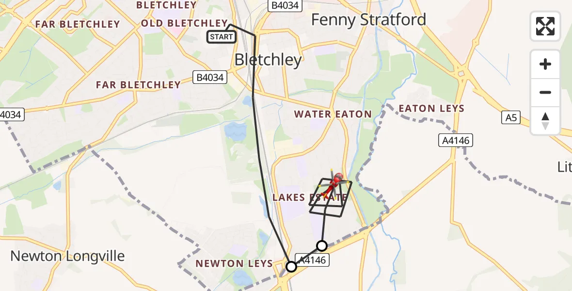 Flight route Air Ambulance Helicopter Bletchley - Bletchley, 13 July 2026, 15:35