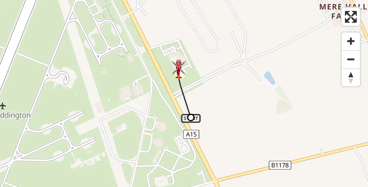 Flight route Air Ambulance Helicopter RAF Waddington - North Kesteven, 13 July 2026, 15:40