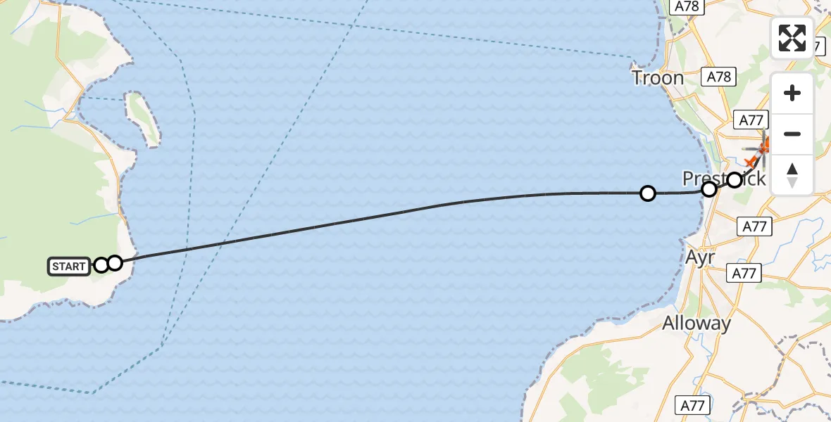 Flight route Coastguard Helicopter North Ayrshire - Glasgow Prestwick Airport, 13 July 2026, 15:47