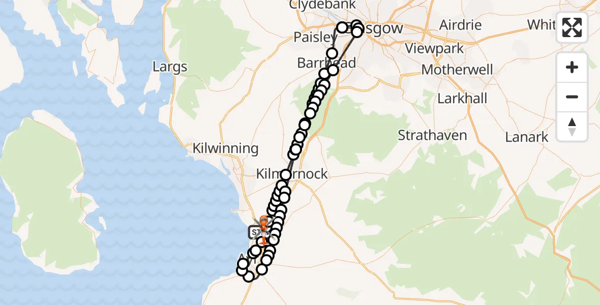 Flight route Coastguard Helicopter Glasgow Prestwick Airport - Glasgow Prestwick Airport, 13 July 2026, 16:07