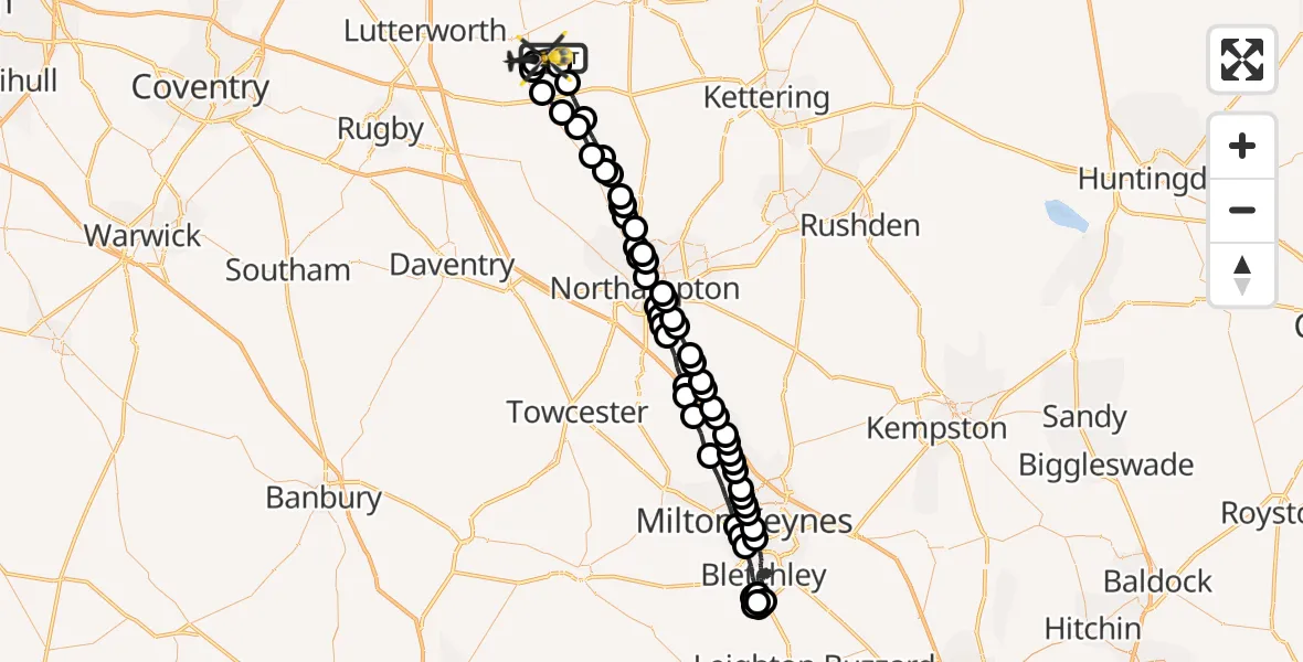 Flight route Police Helicopter Sibbertoft - Harborough, 13 July 2026, 16:25