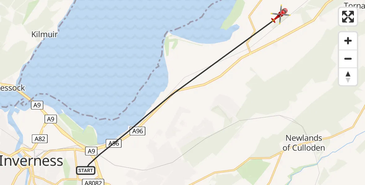 Flight route Air Ambulance Helicopter Inverness - Inverness, 13 July 2026, 16:28