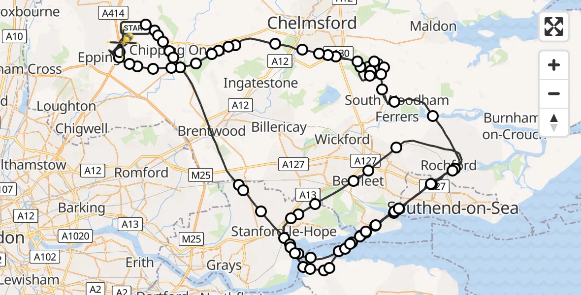 Flight route Police Helicopter North Weald Bassett - Coopersale, 13 July 2026, 16:50