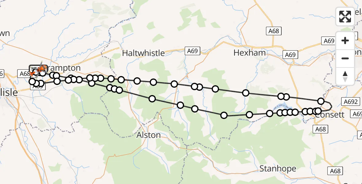 Flight route Coastguard Helicopter Carlisle Lake District Airport - Carlisle Lake District Airport, 13 July 2026, 17:30