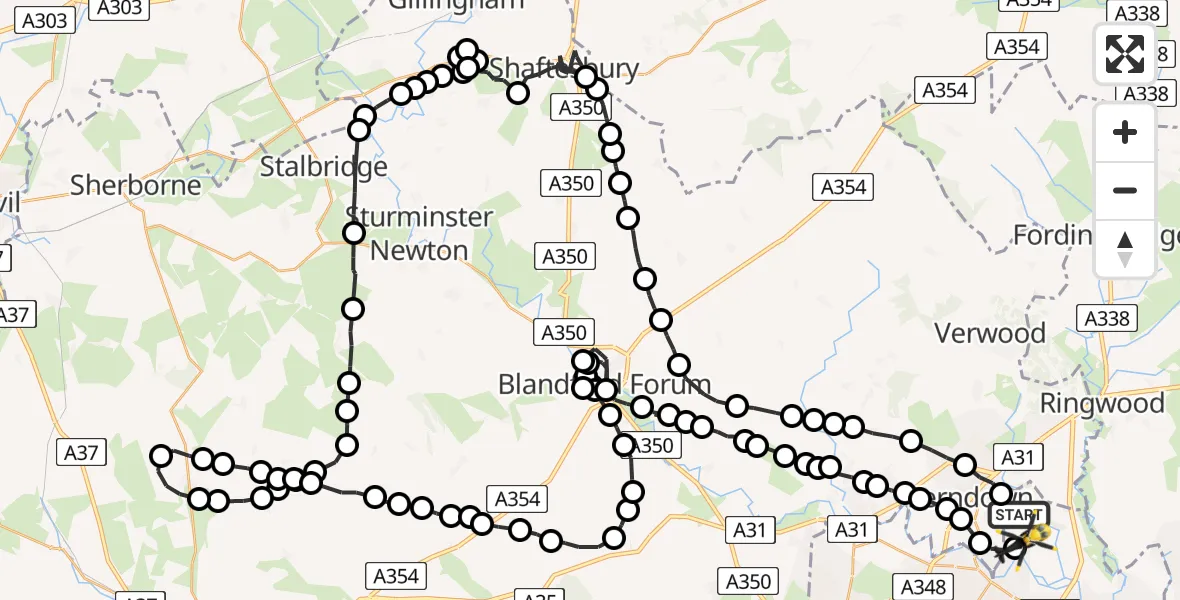 Flight route Police Helicopter Hurn - Bournemouth Airport, 13 July 2026, 18:19