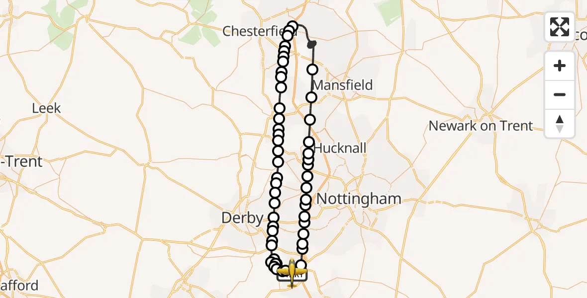Flight route Police Aircraft East Midlands Airport - East Midlands Airport, 13 July 2026, 18:22