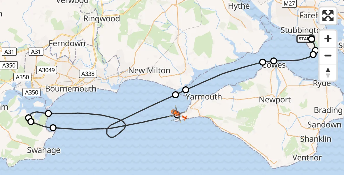 Flight route Coastguard Helicopter Solent Airport - Totland, 13 July 2026, 18:31