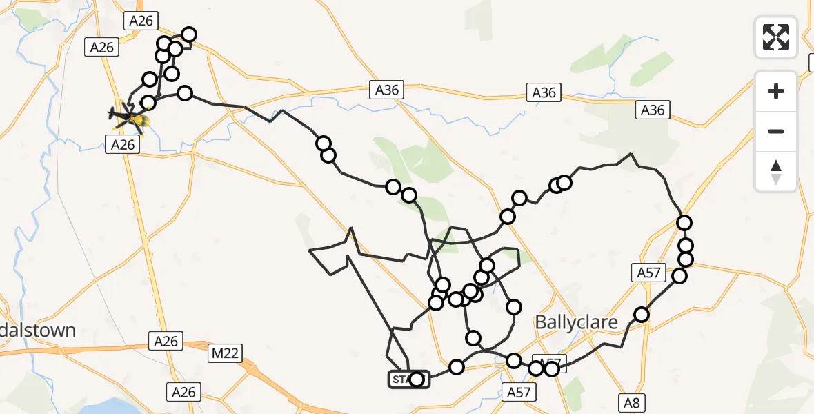 Flight route Police Helicopter Antrim and Newtownabbey District - Mid and East Antrim District, 13 July 2026, 18:52