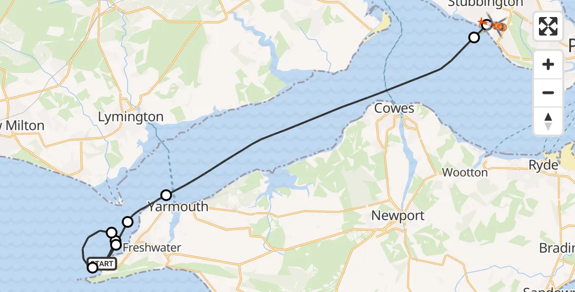 Flight route Coastguard Helicopter Totland - Solent Airport, 13 July 2026, 19:16