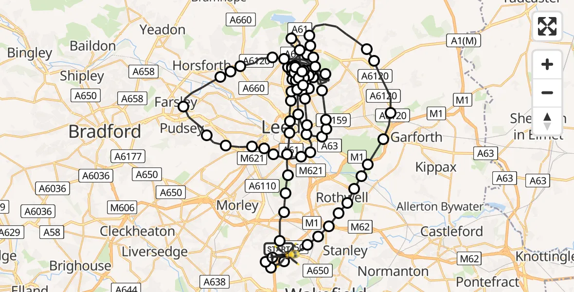 Flight route Police Helicopter East Ardsley - East Ardsley, 13 July 2026, 19:30