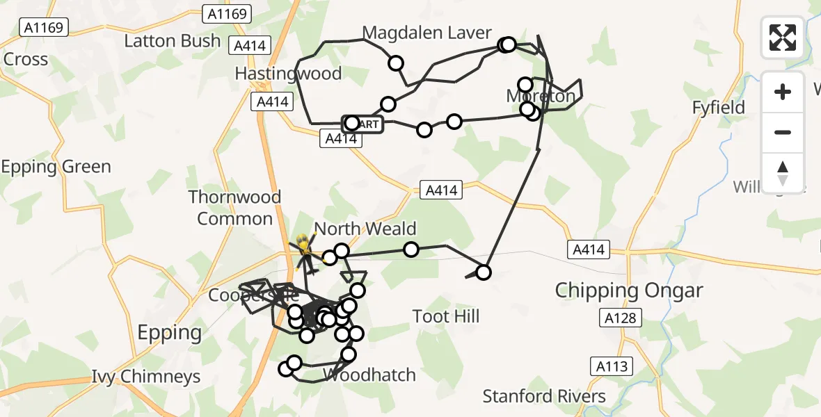Flight route Police Helicopter North Weald Bassett - Coopersale, 13 July 2026, 19:46