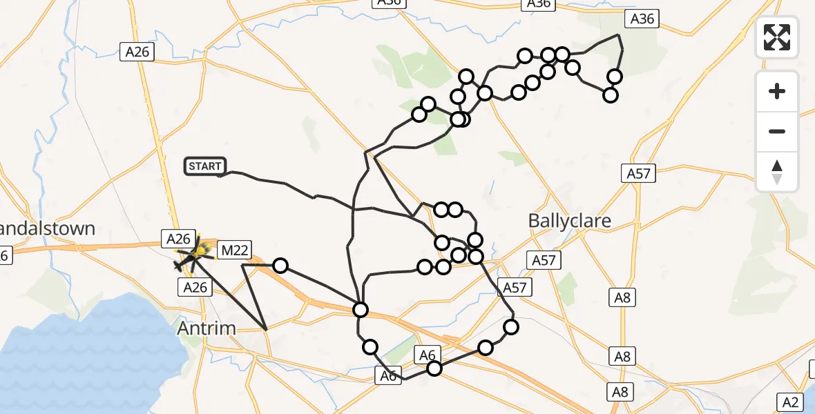 Flight route Police Helicopter Antrim and Newtownabbey District - Antrim, 13 July 2026, 19:48