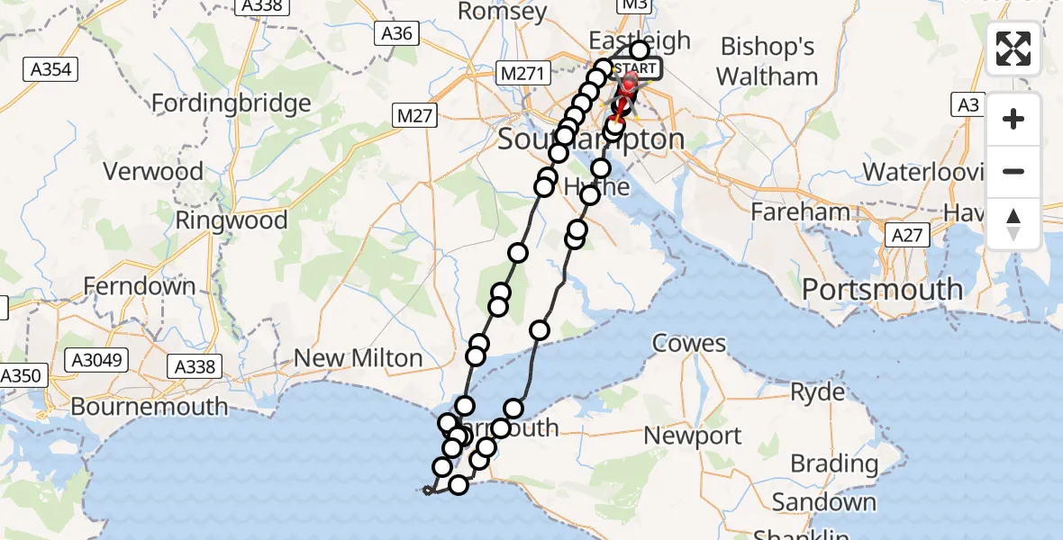 Flight route Air Ambulance Helicopter Southampton Airport - Bitterne Park, 13 July 2026, 20:14