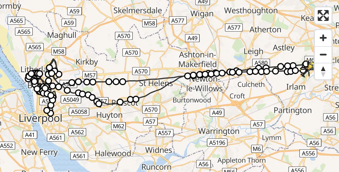 Flight route Police Helicopter Manchester Barton Aerodrome - Manchester Barton Aerodrome, 13 July 2026, 20:44