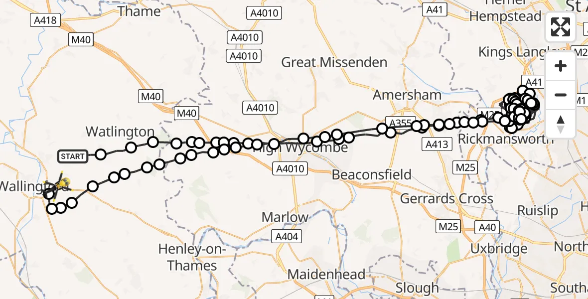 Flight route Police Helicopter Ewelme - Crowmarsh Gifford, 13 July 2026, 21:24