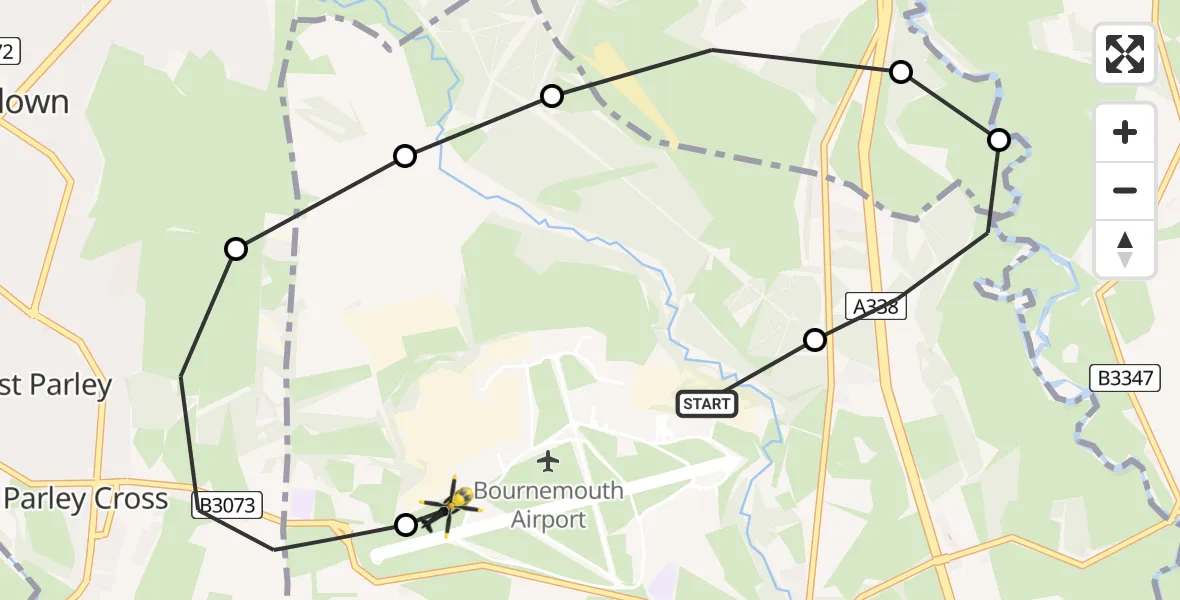 Flight route Police Helicopter Bournemouth Airport - Bournemouth Airport, 13 July 2026, 22:55