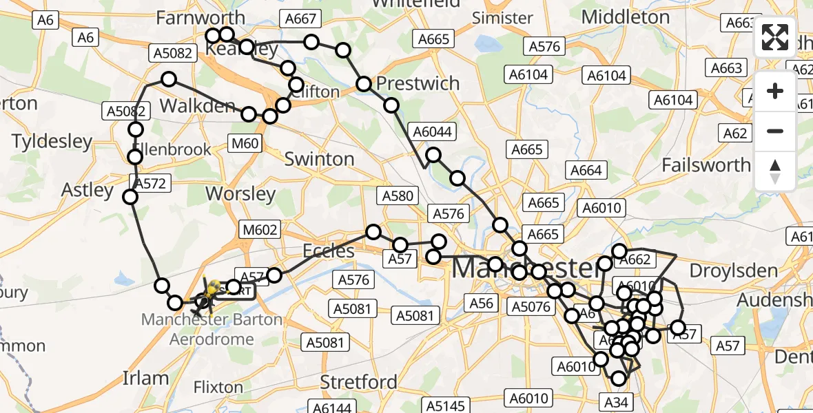 Flight route Police Helicopter Manchester Barton Aerodrome - Manchester Barton Aerodrome, 13 July 2026, 22:56
