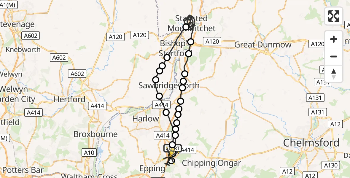 Flight route Police Helicopter North Weald Airfield - North Weald Airfield, 13 July 2026, 23:08