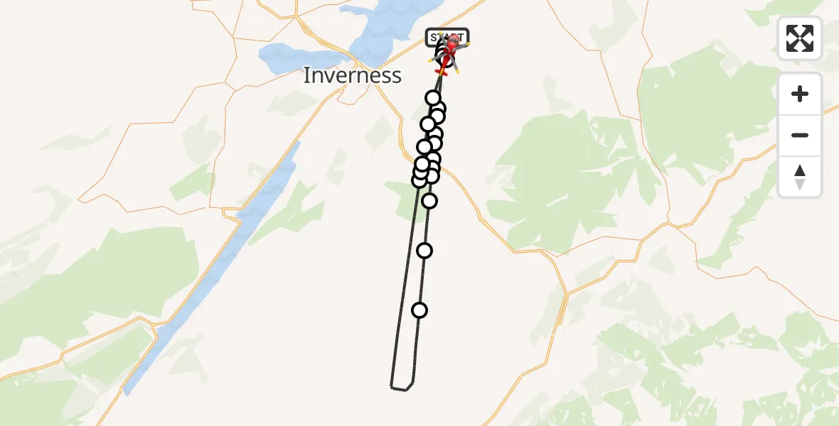 Flight route Air Ambulance Helicopter Tornagrain - Highland, 13 July 2026, 23:42