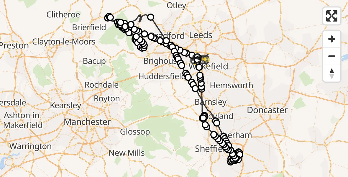 Flight route Police Helicopter East Ardsley - East Ardsley, 14 July 2026, 01:23